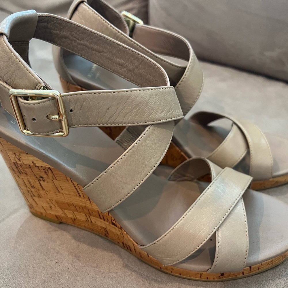 Cole Haan Cream and Brown Wedge Sandals